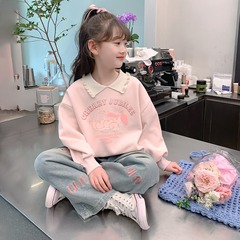 女童春秋季长袖卫衣2025新款洋气炸街女孩娃娃领儿童装polo领上衣