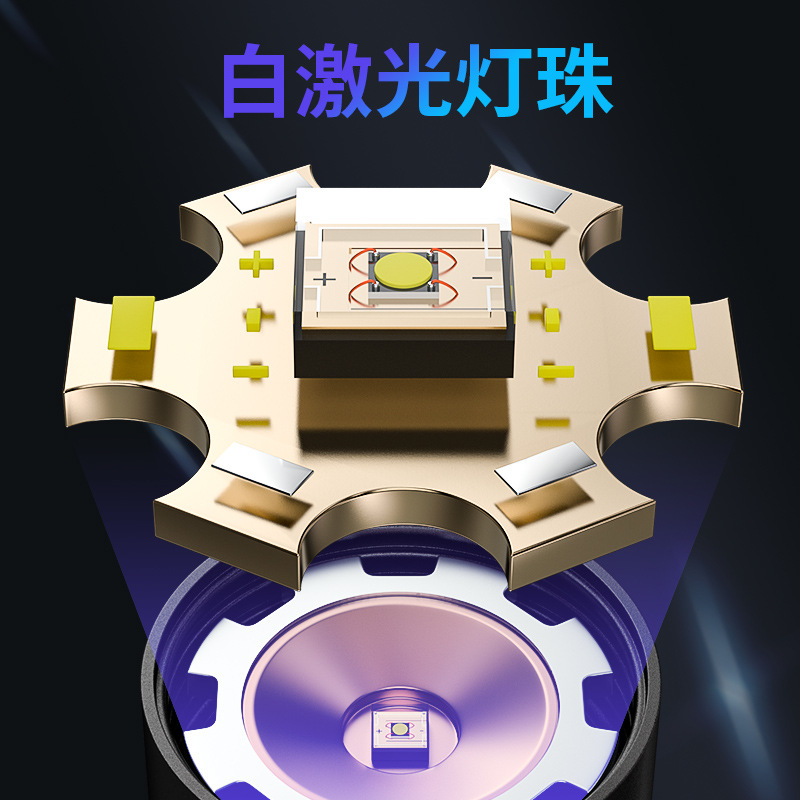 Cross-border 30W white laser flashlight Waterproof TYPE-C charging with battery display/pen clip Variable zoom flashlight