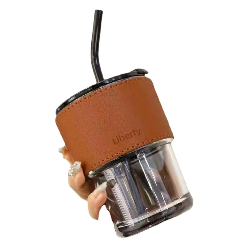 Slub Cup Подарочная чашка для воды Бытовое стекло Интернет Популярный кожаный чехол с высоким цветовым значением Изоляционная присоска для печати логотипа Оптовая продажа