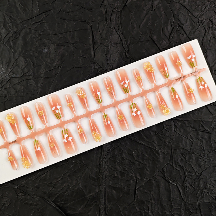 Naranja cálida tulipán ojo de gato manicura suave fresco perforación de vestir una barra de uñas 10 piezas de parche de uñas de código dividido