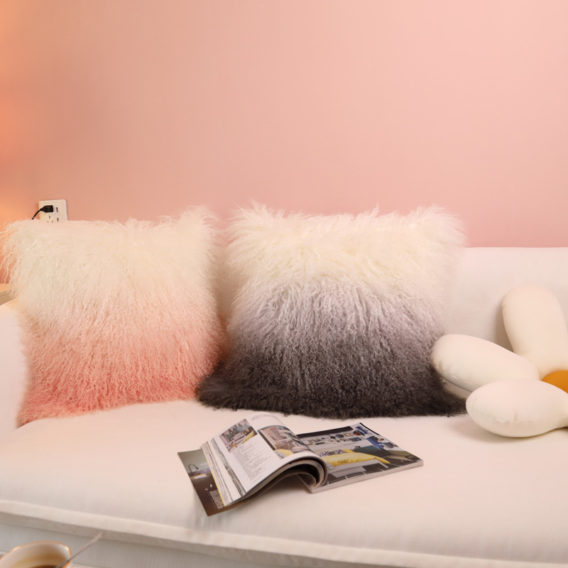 A generation of hair fashion real beach wool cushion Villa model room fur Pillow sofa backrest pure wool decoration