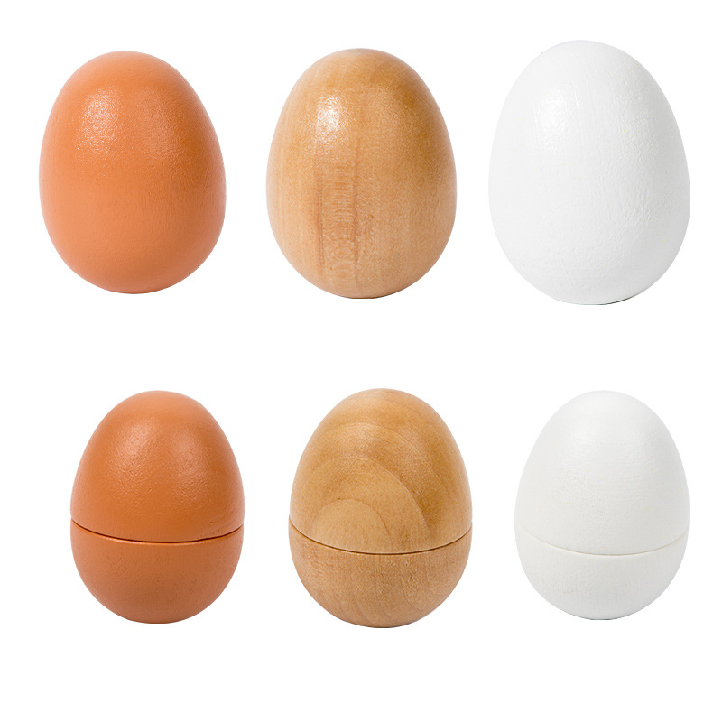 Juego de huevos de simulación de madera para bebés transfronterizos 6 huevos falsos en caja