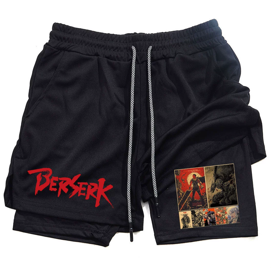 Японская анимация Berserk Sword Wind Legend Peripheral Print Мужские спортивные шорты фитнес Двойной слой Пятиминутные шорты