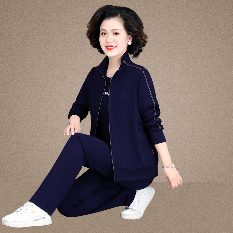 영어 P1 어머니 가을 중년 및 노인 운동복 세트 여성 봄과 가을 중년 여성 느슨한 플러스 사이즈 3 종 세트