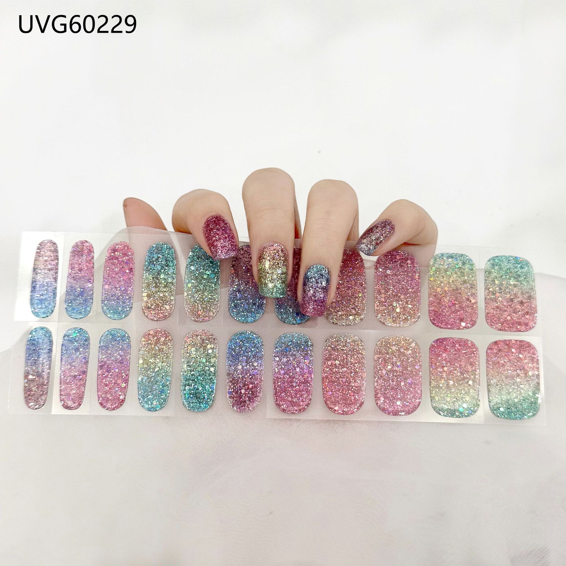 Pegatinas de uñas de gel UV transparentes efecto hielo, semicuradas, con lámina dorada, fototerapia, efecto película de aceite