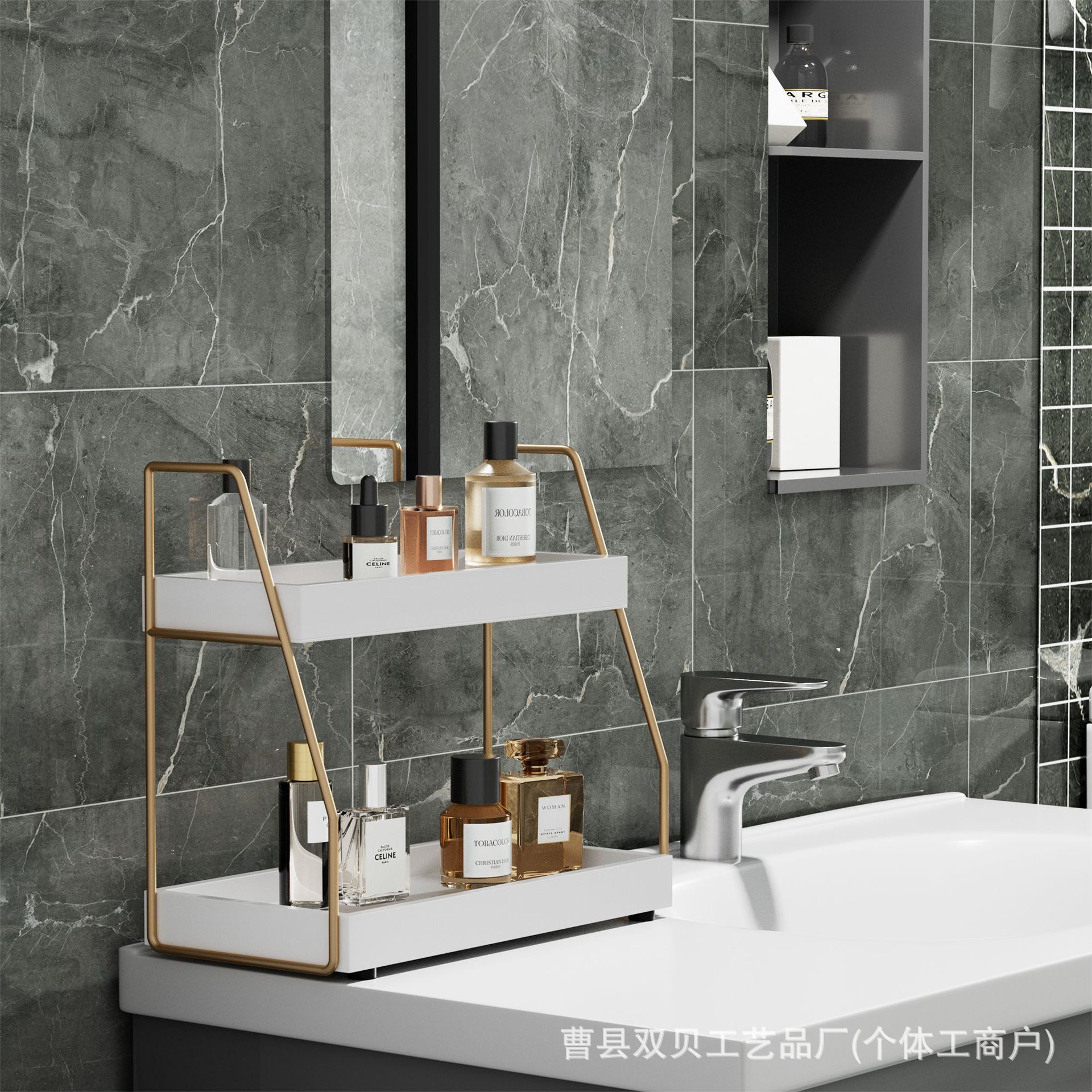 Iron and Wood Combined Kitchen Spice Storage Rack Wooden Bathroom Storage Rack Multi-Purpose Double-Layer Storage Rack