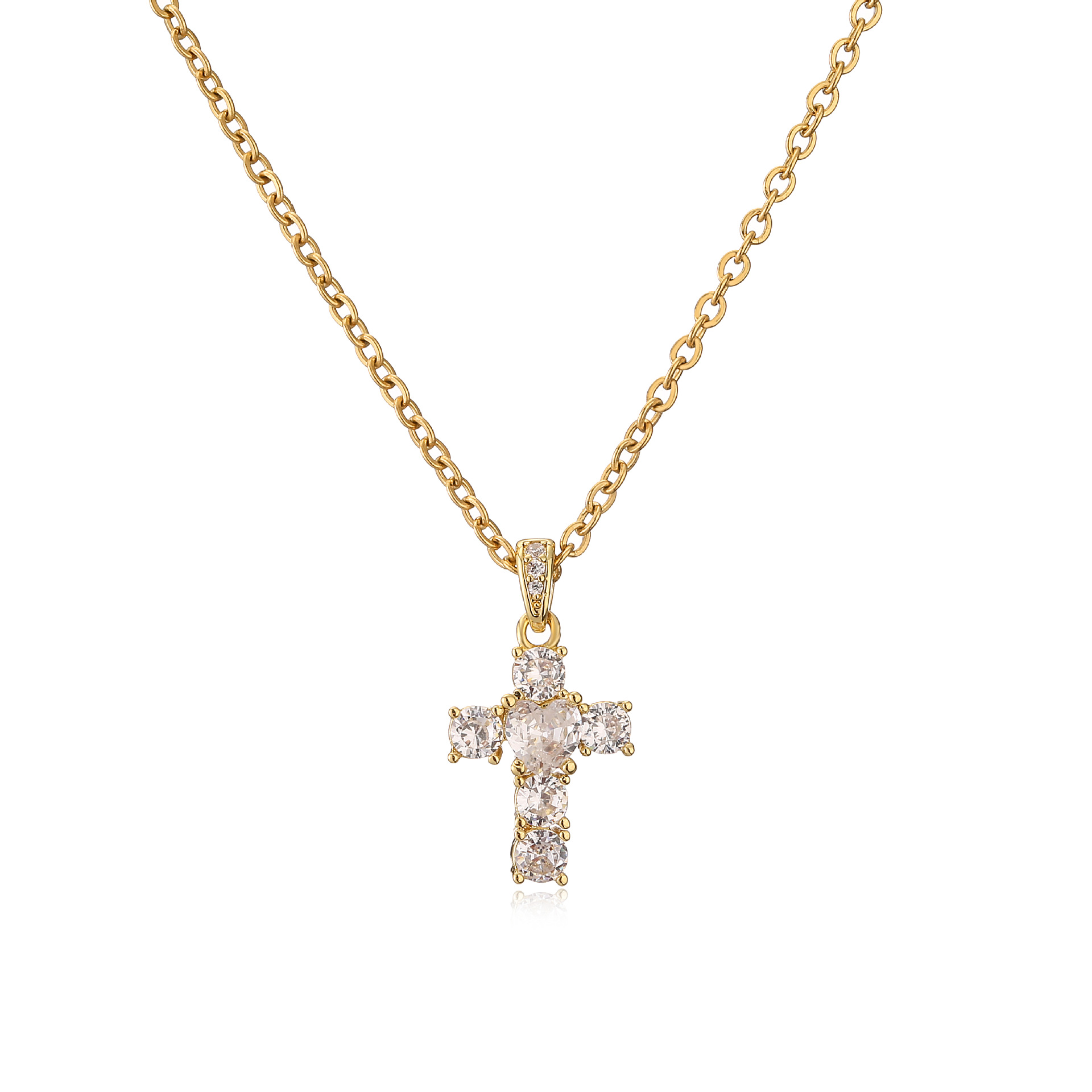 Modern Style Cross Copper Inlay Zircon Pendant Necklace display picture 2