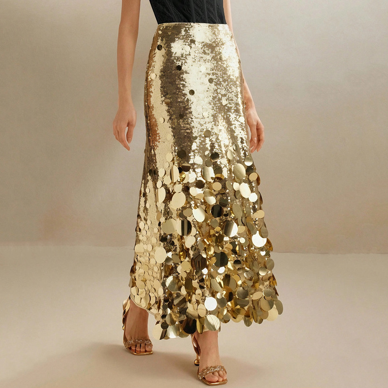 European and American Style Luxury Half-Skirt for Women, 2026 Summer New Model, Heavy-Duty Patchwork Sequin Dress, A-Line Long Skirt for Women