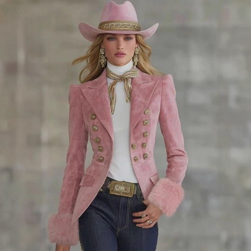 2025 Cross-Border European and American Fashion Suede Retro Slim-Fit Elegant Jacket Blazer