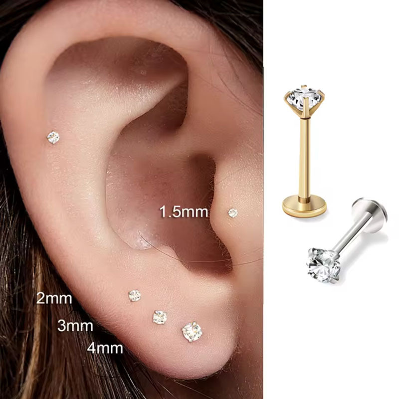 Pointed labret stud close-up product detail