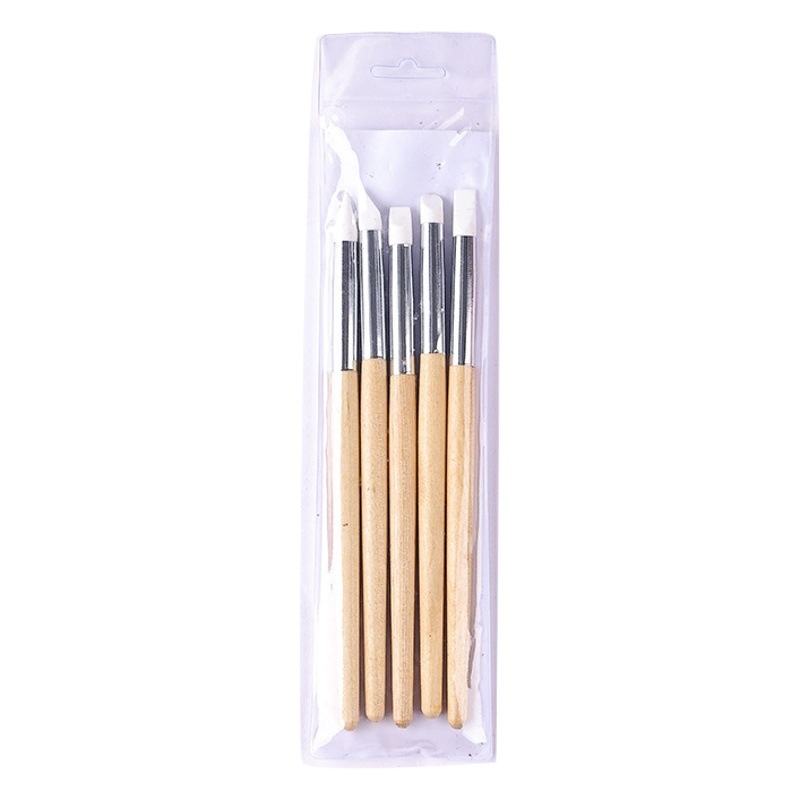Factory wholesale 5 wooden pole silicone pen manicure suit conical pointed blooming gradient point drill multi-purpose silicone pen