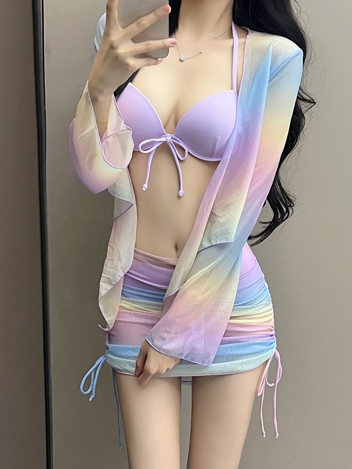 Cuatro piezas de traje de baño para mujeres 2024 nuevo conservador cubrir el vientre delgando el bikini de primavera