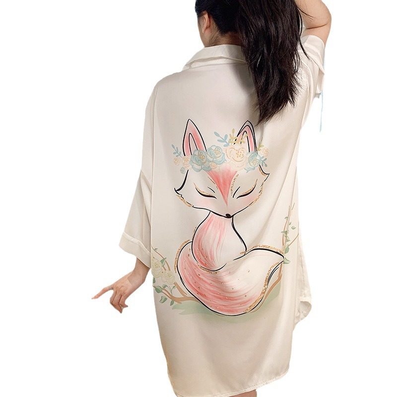 Camisas delgadas de verano, pijamas, falda de seda, textura de alta calidad, dibujos animados, dulces, falda de dormir casera