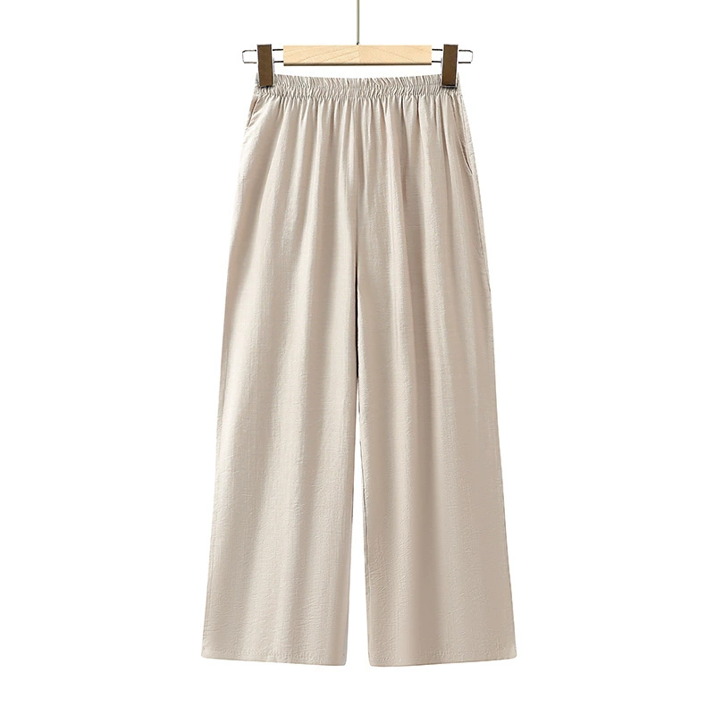 Женщины среднего и пожилого возраста мамы брюки широкие брюки с вертикальной прямой талией повседневные брюки новые свободные искусственные хлопчатобумажные укороченные брюки