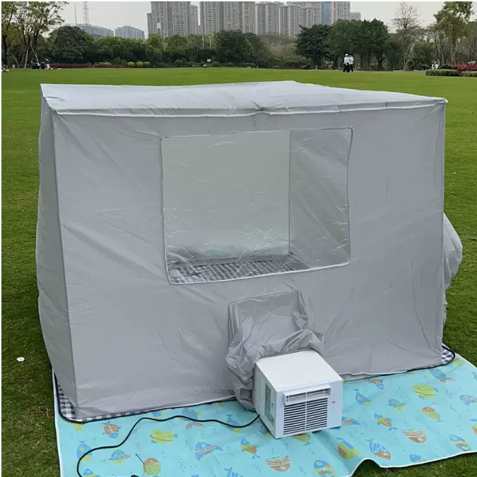 【灰色】出口泰国越南移动空调专用保温型蚊帐帐篷双开门设计