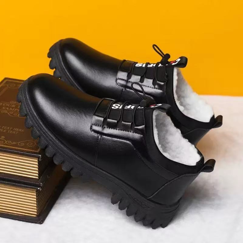 2025 new men‘s cotton-padded shoes winter fleece-lined thickened british style leather shoes thick bottom non-slip fashionable warm snow boots