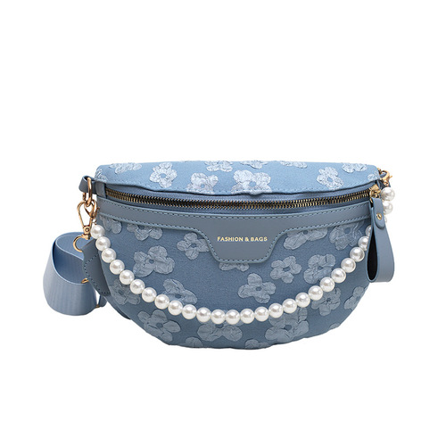 New chest bag, cross-body bag,  new mobile phone waist bag, women's bag, fashionable small flower pearl hand-held crossbody bag for women