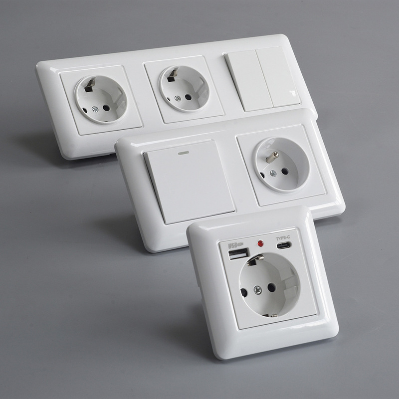 Cross-Border Type 82 German Rounded Corner Pc Socket 16A Russian Wall Power Panel with Usb+Type C Charging