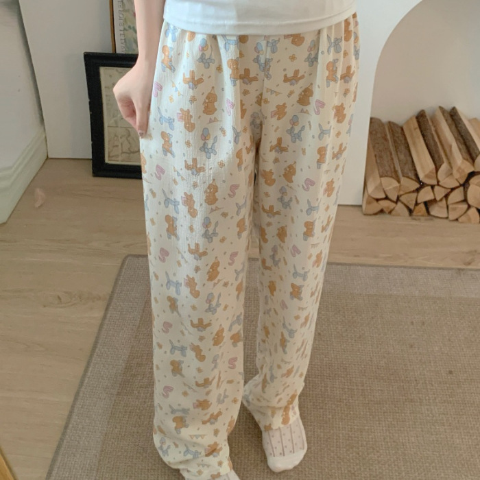 2024 pijamas de verano nuevos hilos de espuma de espuma delgados pantalones anti-mosquitos pantalones de dibujos animados dulces pantalones caseros al por mayor