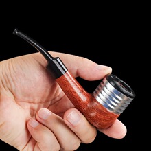 实木烟斗红木金属拼接旱烟烟斗便携传统9mm烟道过滤烟嘴烟丝专用