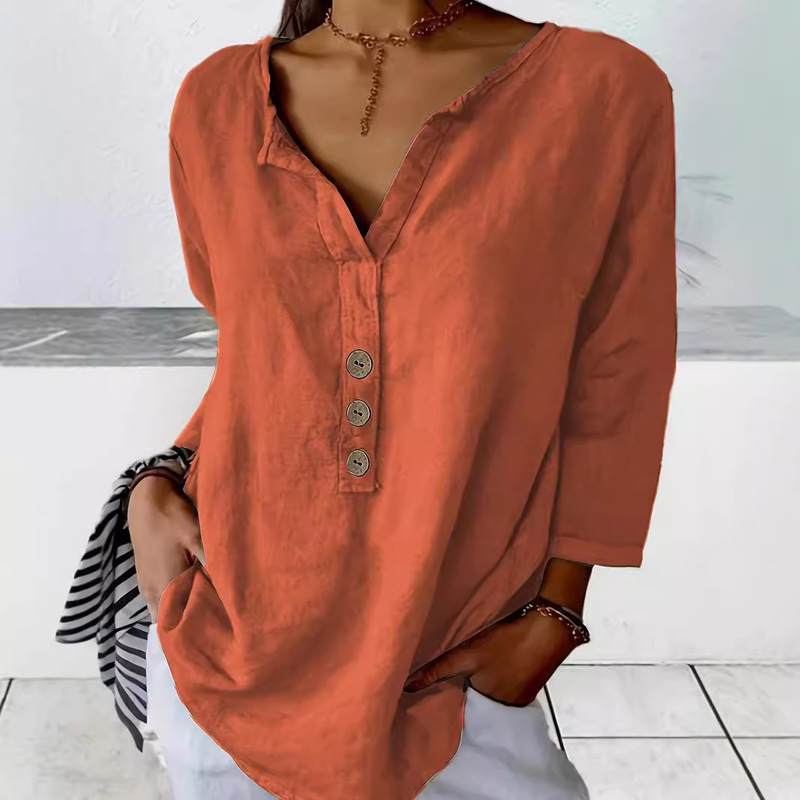 2026 New Cross-Border Temu Independent Site Amazon Hot-Selling Solid Color Notched Collar Casual Button-Up Women's Shirt