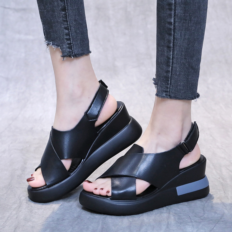 Fashionable universal sandals heels wedge heel made of soft leather…