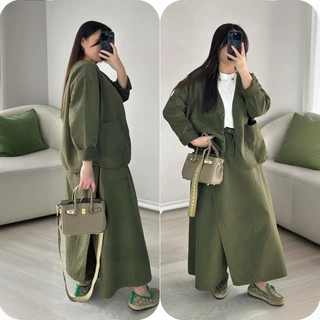 2025春季新款跨境欧美外贸女装纽扣长袖纯色半身裙通勤时尚套装