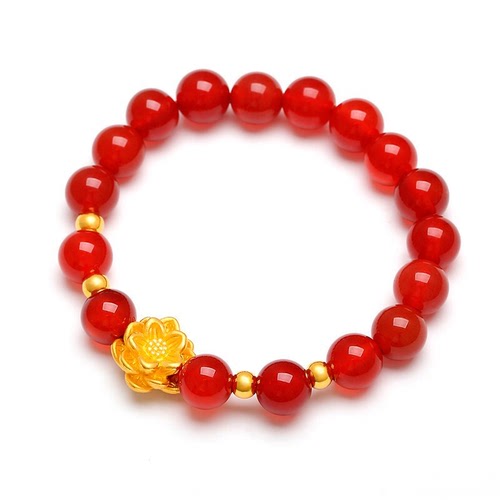 Natural Chalcedony Agate Lotus Bracelet god luck hand rope for women Gold Plated Bracelet Beads Jewelry lover confession gift