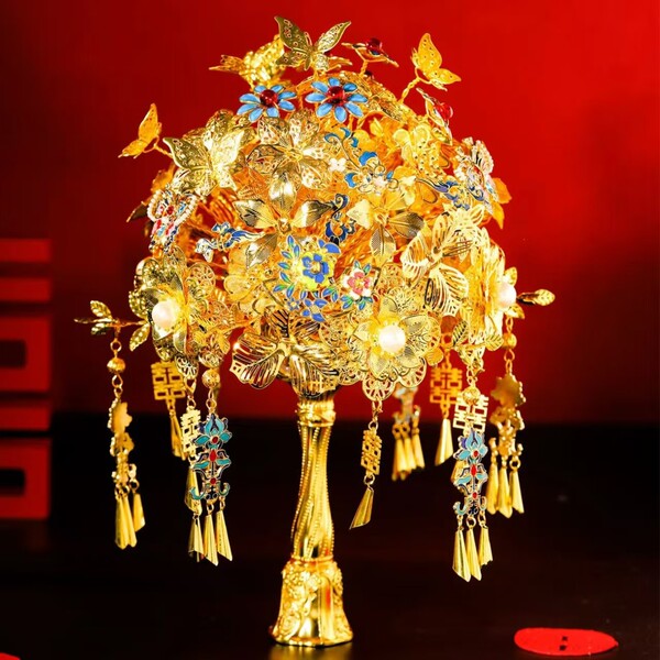 Golden Hand-Held Flower Bouquet DIY High-Quality Materials Chinese-Style Bride Xiuhe Dress Round Fan Newlywed Cheongsam Bridesmaid Scepter Base