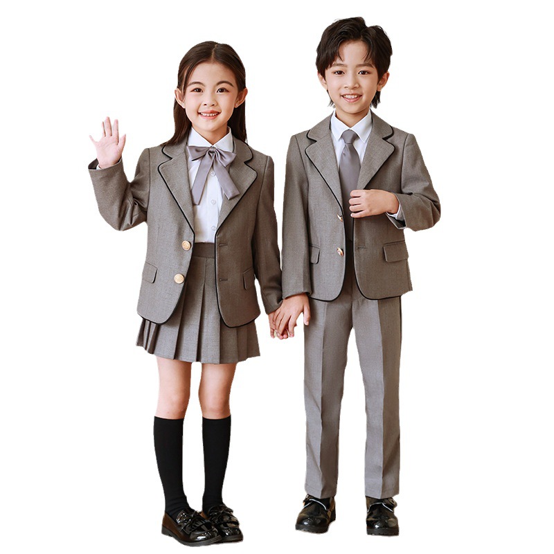 Uniforme escolar para niños, estilo universitario, chaqueta de traje de escuela primaria, vestido de estilo británico, uniforme de clase de jardín de infantes, traje gris