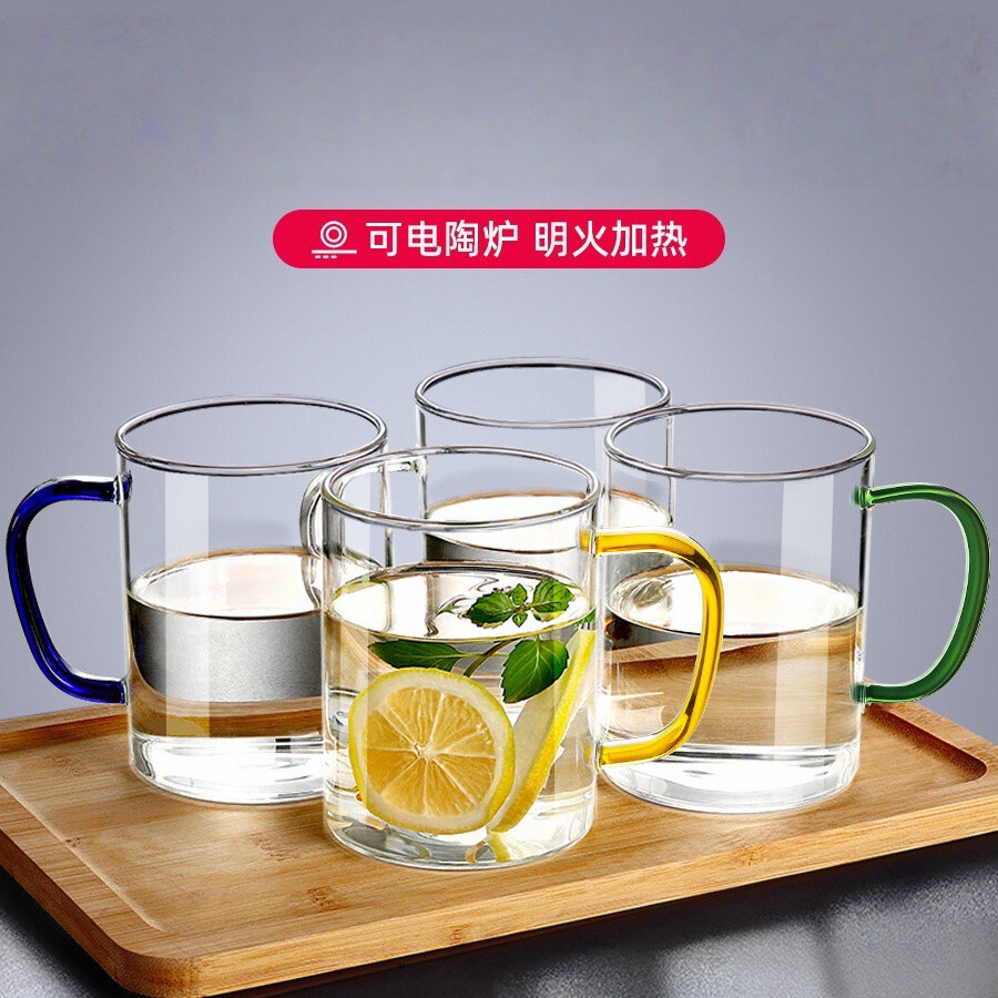 Manija de color taza de agua de una sola capa de alta borosilicona vidrio simple casero gran capacidad bebida de jugo taza de bebida fría