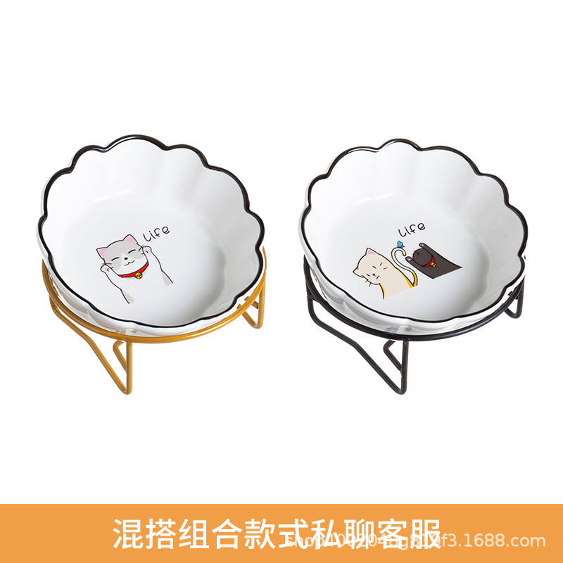 인생 고양이 레이스 그릇 2 세트 + 랙 한 쌍 (비고)