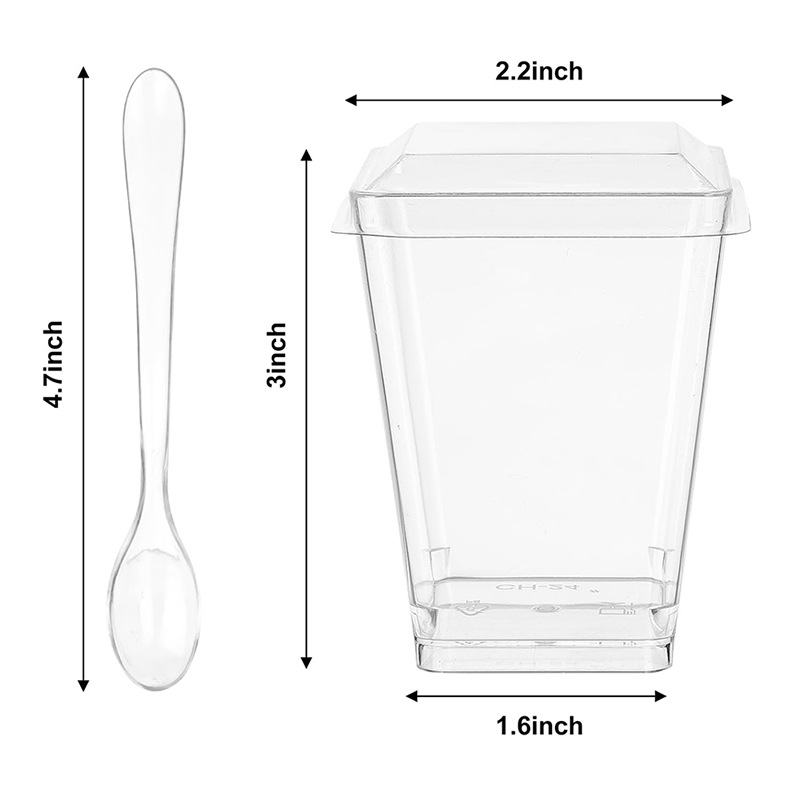 Vasos desechables transparentes para postres con tapa y cuchara, para gelatina y mousse