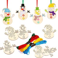 クロスボーダー10ピース装雪だるまジンジャーブレッドマンスタイルクリスマス木制クロスステッチキットクリスマスツリー装饰ペンダントウッドチップ