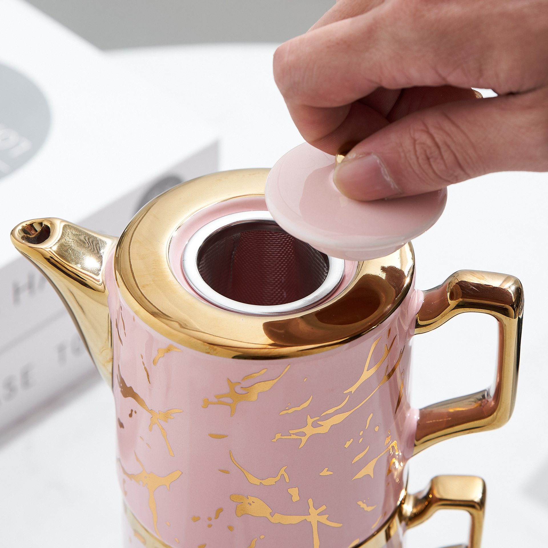 Oro marbling flor juego de té Nordic ins juego de té traje Luz de lujo tarde juego de té caja de regalo embalaje