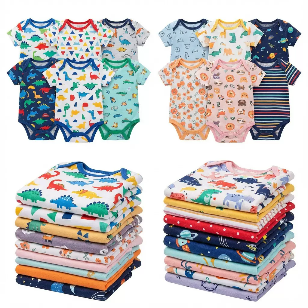 跨境婴儿连体衣印花三角爬衣信封领短袖哈衣新生儿棉质包屁衣批发