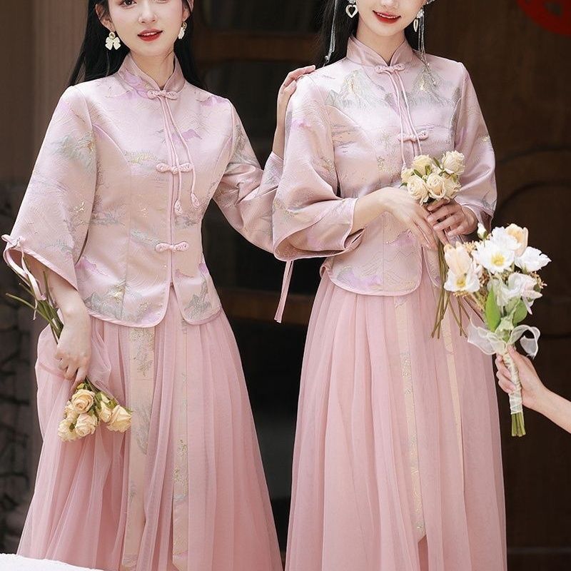 Bridesmaid Chinese Style 2024 New Chinese Style Dress Petite Chinese Cheongsam Sister Wedding Dress for Women