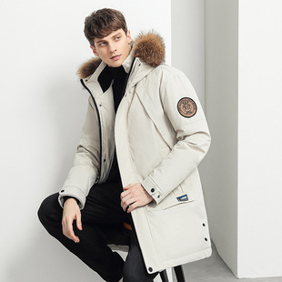 2024 new mid-length snow with men's down jacket thickened youth winter fur collar coat wholesale