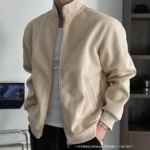 毛呢螺纹加厚拉链短外套男欧美2025跨境外贸亚马逊秋冬新款独立站