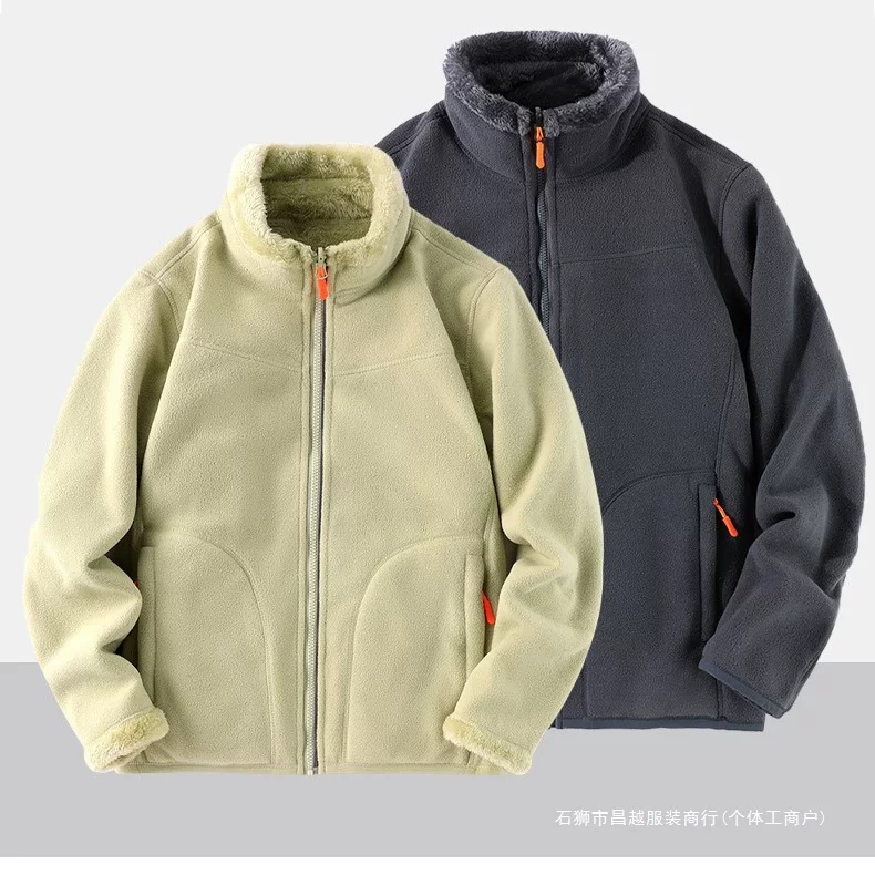 Двусторонняя коралловая бархатная демисезонная туристическая куртка, кардиган тёплой вязки, толстовка, увеличенная толщина, для любимого