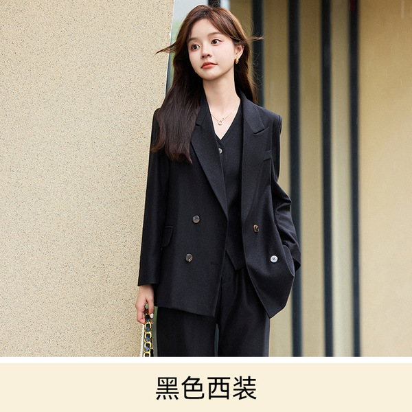 Dark Blue Suit for Women Autum 2025 New Casual Loose Lazy Style Urban Work Clothing Small Suit