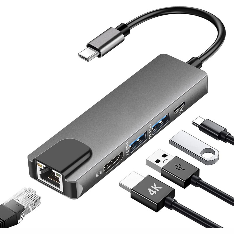 Five-in-one TYPE-C HUB to HDMI + Gigabit Port USB3.0 with PD charging Docking HUB
