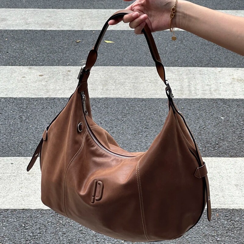 Niche Pea Series Hobo Bag for Women, Single Shoulder Bohemian Style Half-Moon Saddle Bag, Crossbody Large Capacity Commuter Tote Bag