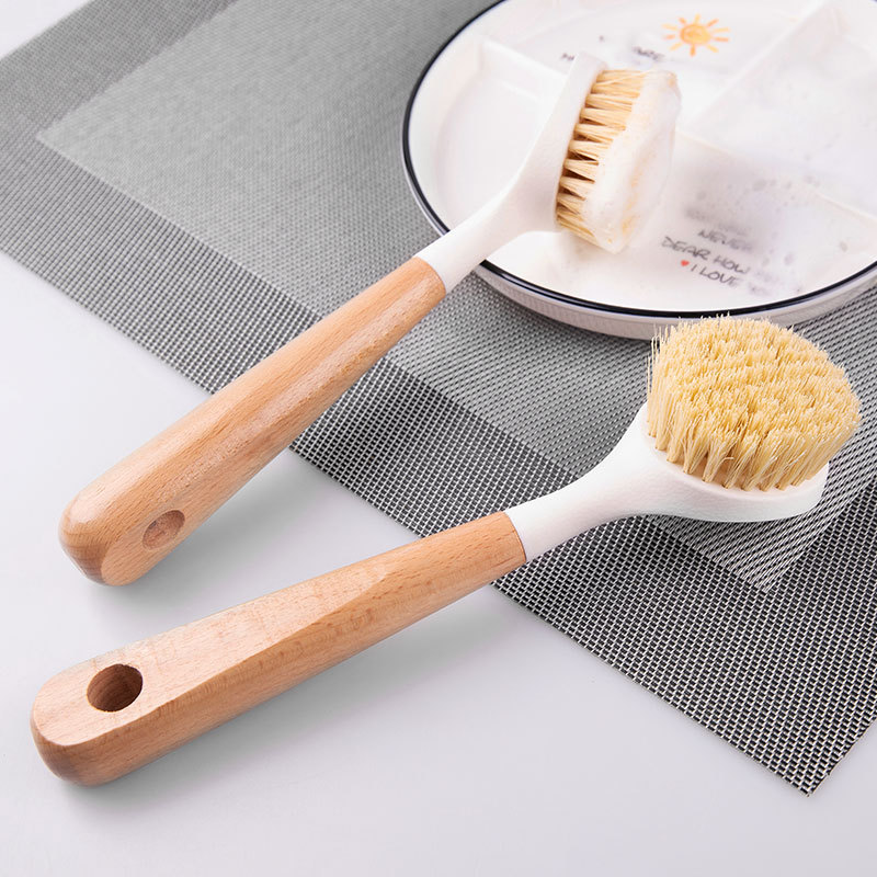 Household daily-use sisal pot brush with wooden handle, long-handled kitchen cleaning pot brush, non-stick oil pot brush, pot and dish brush