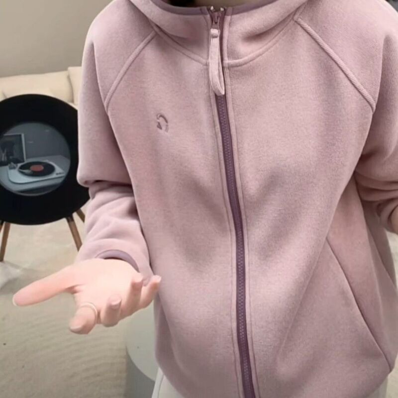 Women's Autumn and Winter New Casual Versatile Jacket with Fleece Lining, Thickened for Warmth, Windproof, Hooded Coat
