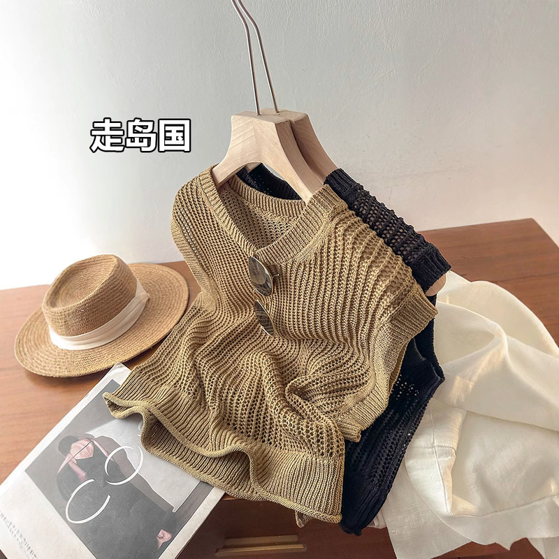 Bargain! Round Neck Fashion Hollow Sleeveless Knit Vest Top for Women New Style