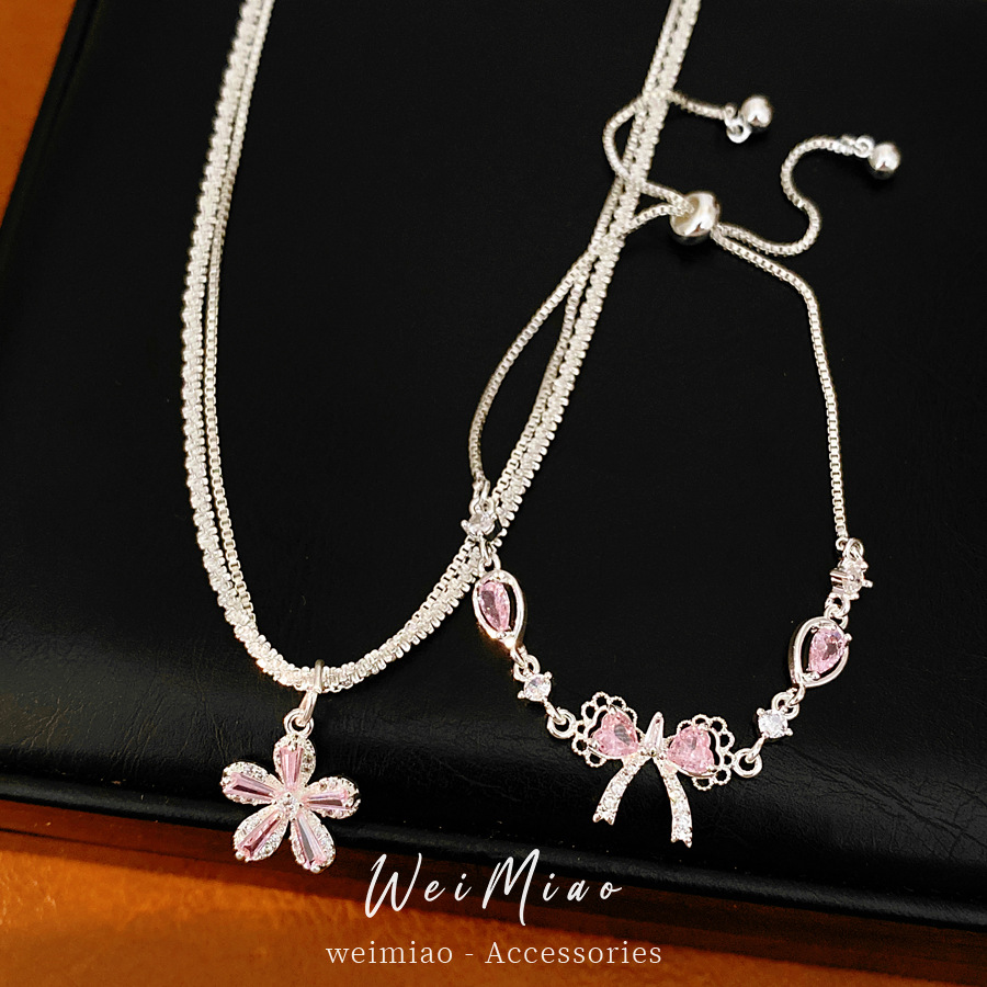 Coreano inns arco de zircon collar de flores lujoso ligero de lujo de alta calidad cadena clavícula fresca y dulce conjunto de joyería