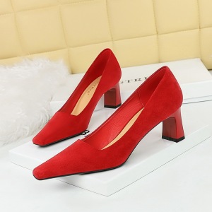 6186-3 Korean Edition Fashion Simple and Comfortable Thick Heel High Heel Versatile Professional OL Suede Shallow Mouth 