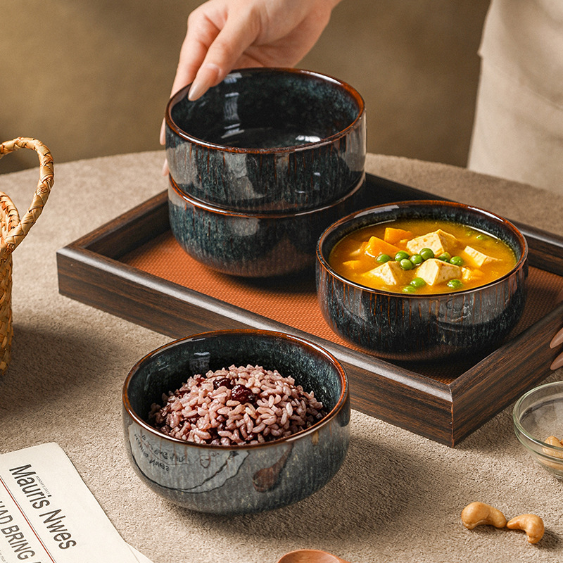 Cross-border set of Japanese-style vintage ceramic bowls, household rice bowls and soup bowls, rustic texture tableware set, creative rice bowls Cross-border set of Japanese-style vintage ceramic bowls, household rice bowls and soup bowls, rustic texture tableware set, creative rice bowls