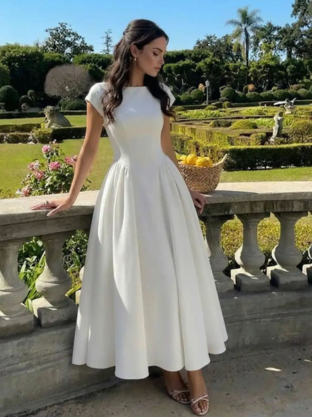 brand summer dress with a round collar